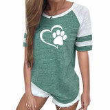 2019  Fashion Love Dog Paw Print Top Shirt Women Plus Size Raglan Pink T-shirt  Tumblr Cropped Cute