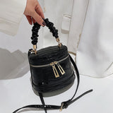 Stone Crocodile Pattern Bucket Bags For Women 4 Colors Pleated Handle Handbags Vintage Messenger Shoulder Bags