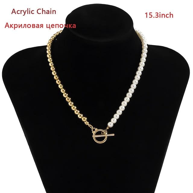 2021 New Fashion Baroque Pearl Chain Necklace Women Collar Wedding Punk Toggle Clasp Circle Lariat Bead Choker Necklaces Jewelry