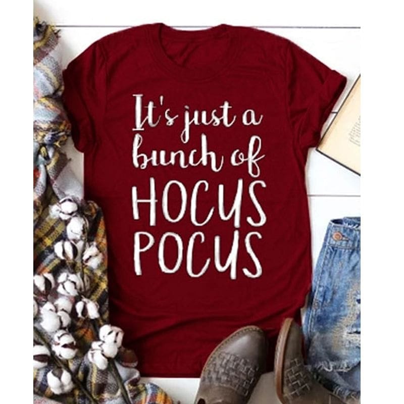 Female Tee Shirt Halloween Pumpkin Tshirt T Tops Print Letter T-shirts It's Just A Bunch of Hocus Pocus Tee Top