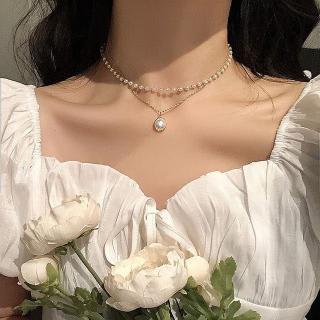 17KM Trendy Multilayered Butterfly Pearl Necklace For Women Fashion Sun Star Gold Pearl Choker Necklaces 2021 Trend Jewelry Gift