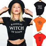 Baddest Witch In Town Women Halloween T-shirt Harajuku Gothic Short Sleeve T Shirts Graphic 90s Grunge Streetwear Female Tops