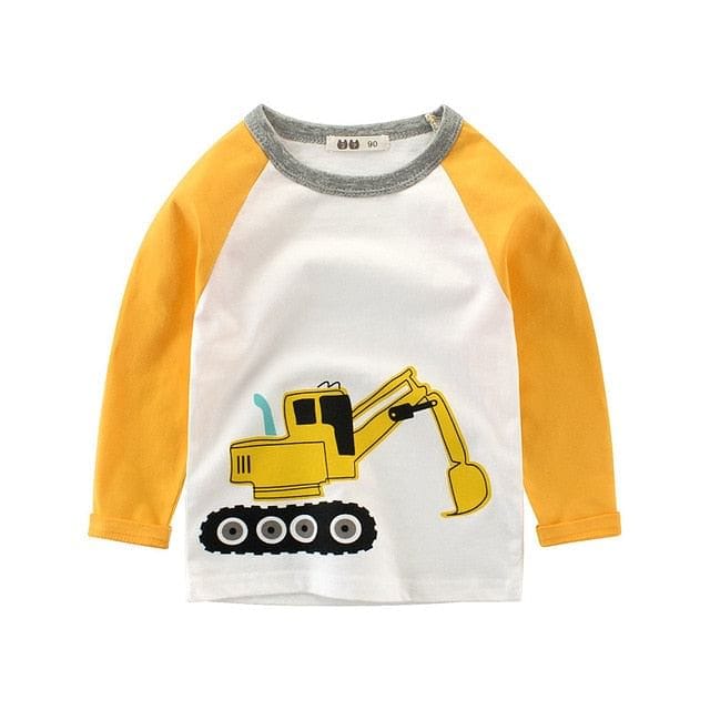 Kids Boys T-shirts Baby Long Sleeve Excavator Tops Children Autumn Solid Cotton Sweatshirt 2 3 4 5 6 7 8 Years Boy Girl T Shirts