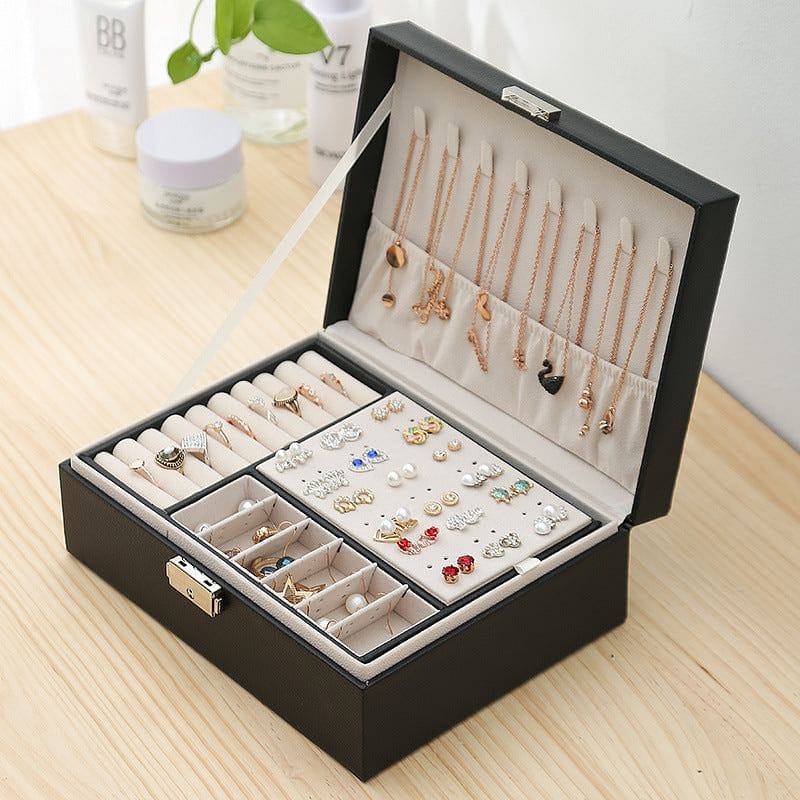 New Double-Layer PU Leather Jewelry Box European Jewelry Storage Box Large Space Jewelry Holder Gift Case with Lock