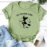 Yes I Can Drive A Stick Witch Bats Print Halloween T-shirts Women Summer Shirts for Women Loose Short Sleeve Harajuku Top Femme
