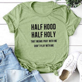 Half Hood Half Holy Letter Print Women T-shirts Harajuku Short Sleeve Femme T-shirt for Ladies Clothes Casual Loose Tops