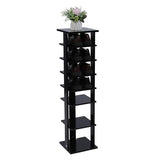 7 Tiers Shoe Rack, Entryway Wooden Shoes Racks, Space Saving Shoes Storage Stand，Black Color