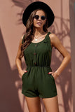 Tie Sleeve Buttons Pocketed Romper