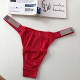 Letter Rhinestone Sexy Underwear Fitness Sports Hip Lifting Satin Panties Thong Low Waist Seamless Briefs Tanga Lingerie