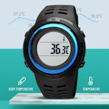 SKMEI 1681 Body Temperature Men's Watch Electronic 5Bar Waterproof Long Battery Life Alarm Clock LED Healthy Male Sport Watch