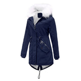 Pai Overcome Women's Mid-length Plus Fleece Cotton-padded Jacket Women's Warmth with Fur Collar Loose Winter Jacket