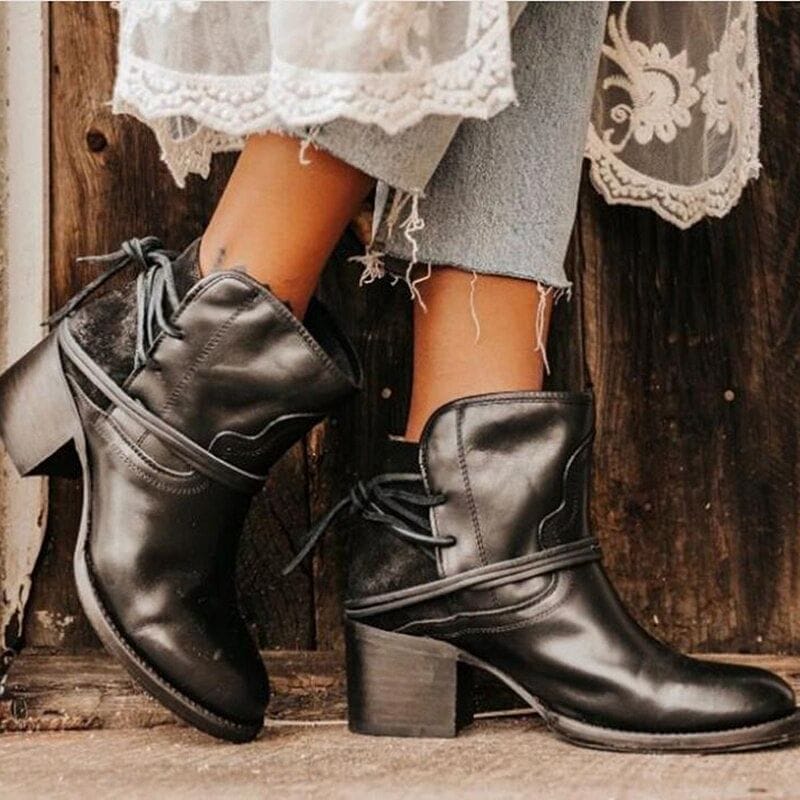 Ankle Boots Plus Size Women Retro High Heels Block Heel Shoes For Female Flock Buckle Strap Short boots woman shoes