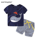 Mudkingdom Boys Outfits Cute Cartoon Whale Pattern T-Shirts and Striped Summer Shorts Set for Kids Clothes Beach Suit