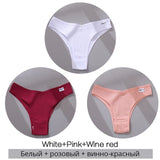 FINETOO Cotton Brazilian Panties Women Sexy V Waist G-String Underwear Female T-back Underpants M-XL Lady Bikini Panty 3Pcs/set