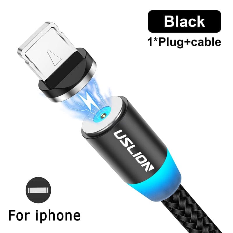 USLION Magnetic USB Cable For iPhone 12 11 Xiaomi Samsung Type C Cable LED Fast Charging Data Charge Micro USB Cable Cord Wire