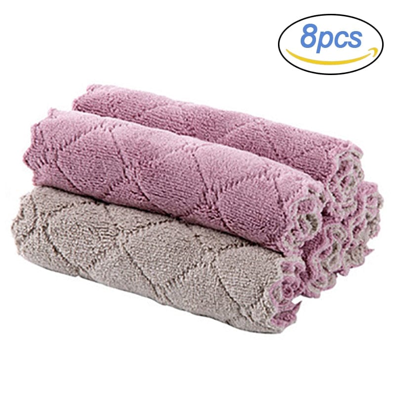 8PCS Microfiber Kitchen Towel Soft Absorbent Dish Towel Non-stick Oil Washing Kitchen Rag Tableware Household Cleaning Tools
