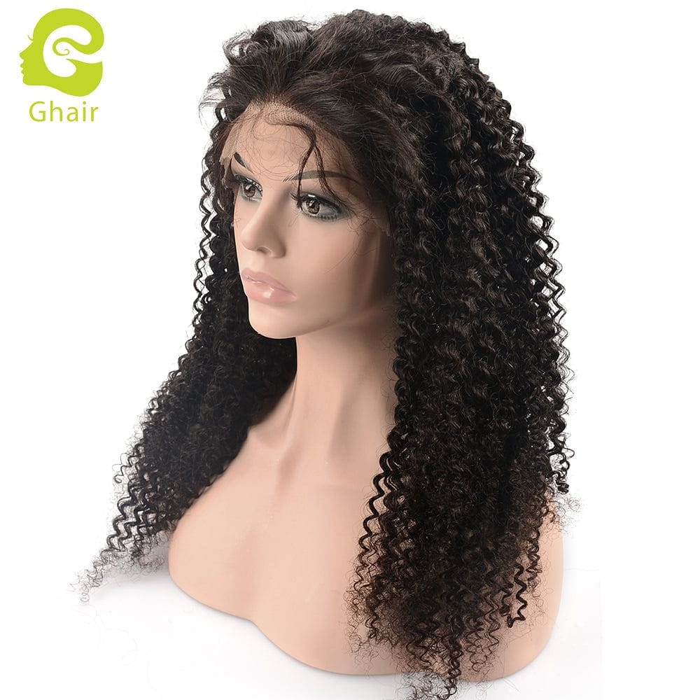 Super Natural human hair kinky curly wig 130% density half lace wig