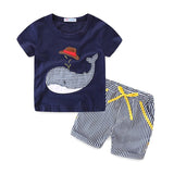 Mudkingdom Boys Outfits Cute Cartoon Whale Pattern T-Shirts and Striped Summer Shorts Set for Kids Clothes Beach Suit