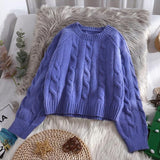 Japanese Short Sweater Women's Pullover Autumn New Loose Foreign Style Twist High Waist Knitted Sweater Top Outer Wear
