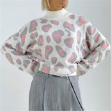 New College Style Half Turtleneck Leopard Print Pullover Sweater Autumn And Winter Long-sleeved Temperament Woolen Top Women