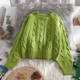 Japanese Short Sweater Women's Pullover Autumn New Loose Foreign Style Twist High Waist Knitted Sweater Top Outer Wear