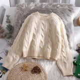 Japanese Short Sweater Women's Pullover Autumn New Loose Foreign Style Twist High Waist Knitted Sweater Top Outer Wear