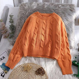 Japanese Short Sweater Women's Pullover Autumn New Loose Foreign Style Twist High Waist Knitted Sweater Top Outer Wear
