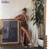 Nibber vintage elegant maxi dress for woman summer sleeveless slim high street 2020 graceful banquet party sexy High split dress