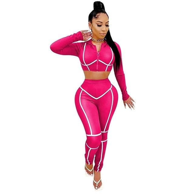 Cutubly Solid Patchwork Women Two Piece Outfits Sets Tracksuit Sexy Club Two Piece Set Hooded and Trouser Pants Set Suit Casual