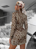 Giraffe Print Tie-Waist Lapel Collar Blazer Dress