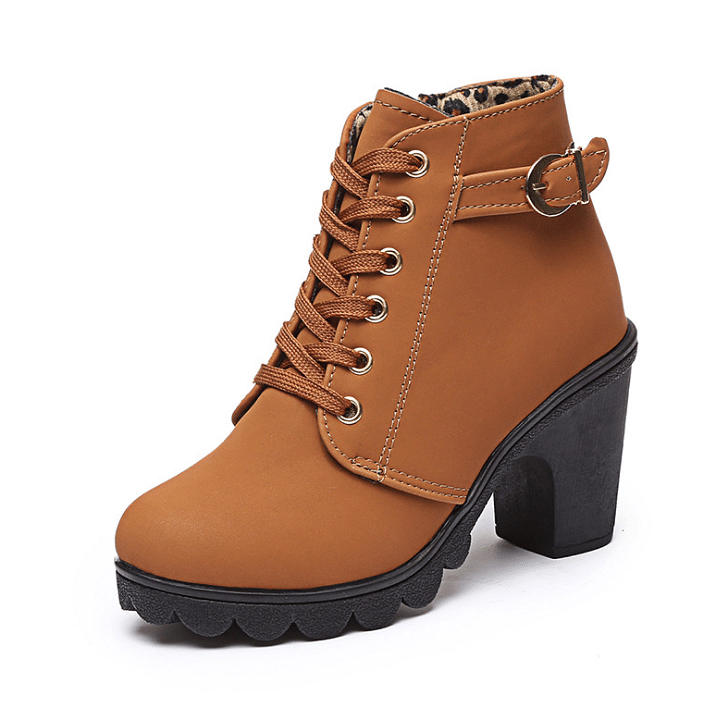 Cuculus New Spring Winter Women Boots High Quality Solid Lace-up European Ladies shoes PU Fashion high heels Boots 656