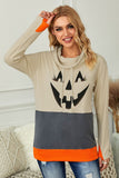 Halloween Print Color Block Drawstring Sweatshirt
