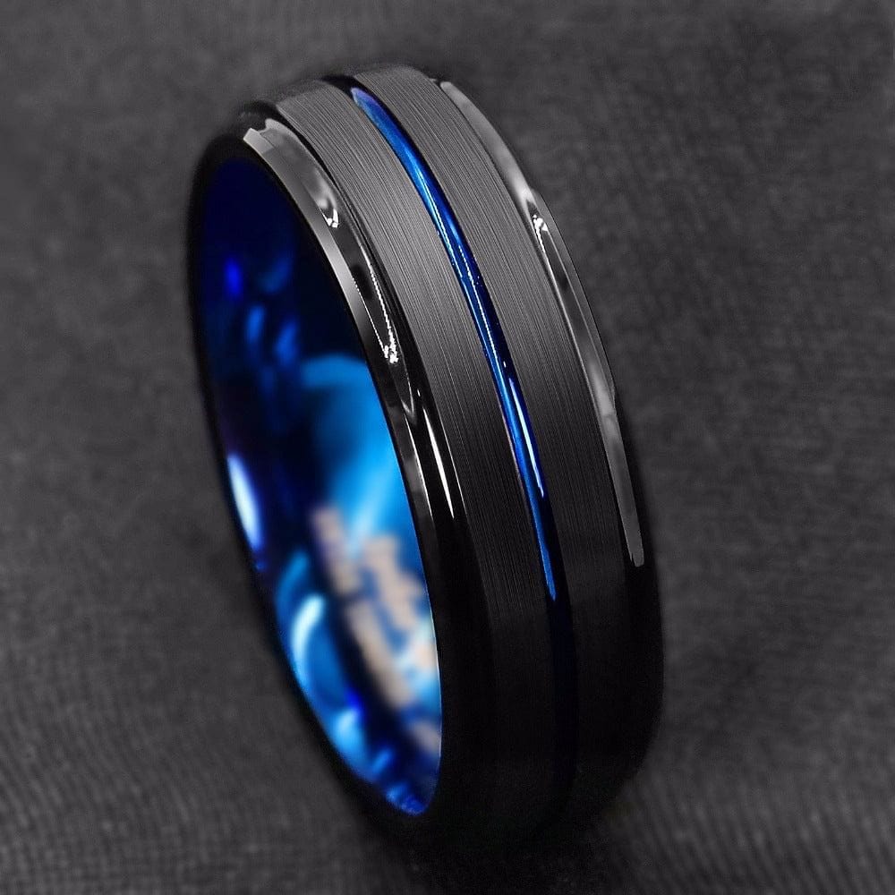 Titanium Ring For Men.Surface Black Blue Groove Inside Blue Face Stainless Steel Ring.Highlight Man Temperament Light Luxury