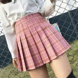 QRWR XS-3XL Plaid Summer Women Skirt 2020 High Waist Stitching Student Pleated Skirts Women Cute Sweet Girls Dance Mini Skirt