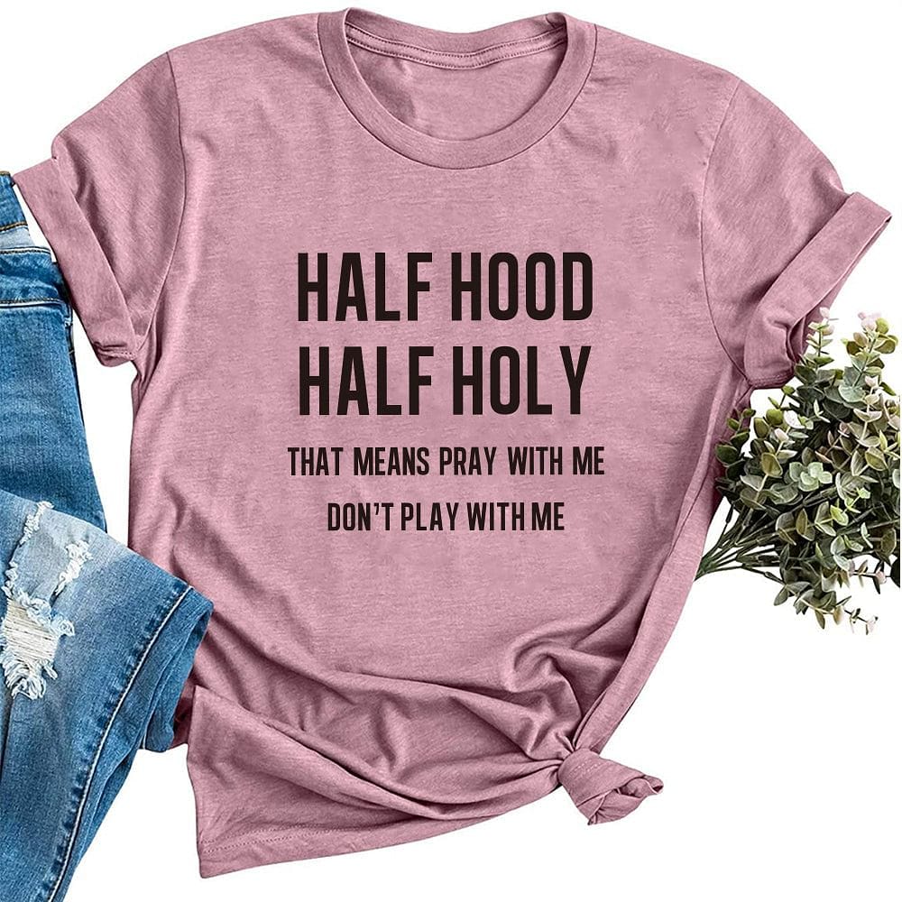 Half Hood Half Holy Letter Print Women T-shirts Harajuku Short Sleeve Femme T-shirt for Ladies Clothes Casual Loose Tops