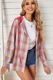 Plaid Drawstring Hooded Shirt Jacket