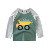 Kids Boys T-shirts Baby Long Sleeve Excavator Tops Children Autumn Solid Cotton Sweatshirt 2 3 4 5 6 7 8 Years Boy Girl T Shirts