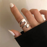 Minimalist Silver Color Open Adjustable Rings for Women Fashion Creative Hollow Irregular Geometric Birthday Party Jewelry Gifts