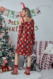 Christmas Print Plaid One Shoulder Dress