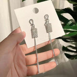 Vintage Gold Color Bar Long Thread Tassel Drop Earrings for Women Glossy Arc Geometric Korean Fashion Jewelry Dropshipping 2021