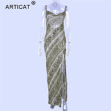Articat Print Women Chiffon Maxi Dress 2020 Fashion Transparent Sexy Backless Beach Summer Dress Elegant Club Party Long Dress