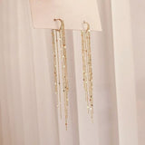 Vintage Gold Color Bar Long Thread Tassel Drop Earrings for Women Glossy Arc Geometric Korean Fashion Jewelry Dropshipping 2021