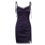InsGoth Sexy Spaghetti Straps Bodycon Gothic Black Dress Women Streetwear Black Lace Up Mini Female Dress Casual Purple Dress