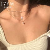 17KM Trendy Multilayered Butterfly Pearl Necklace For Women Fashion Sun Star Gold Pearl Choker Necklaces 2021 Trend Jewelry Gift