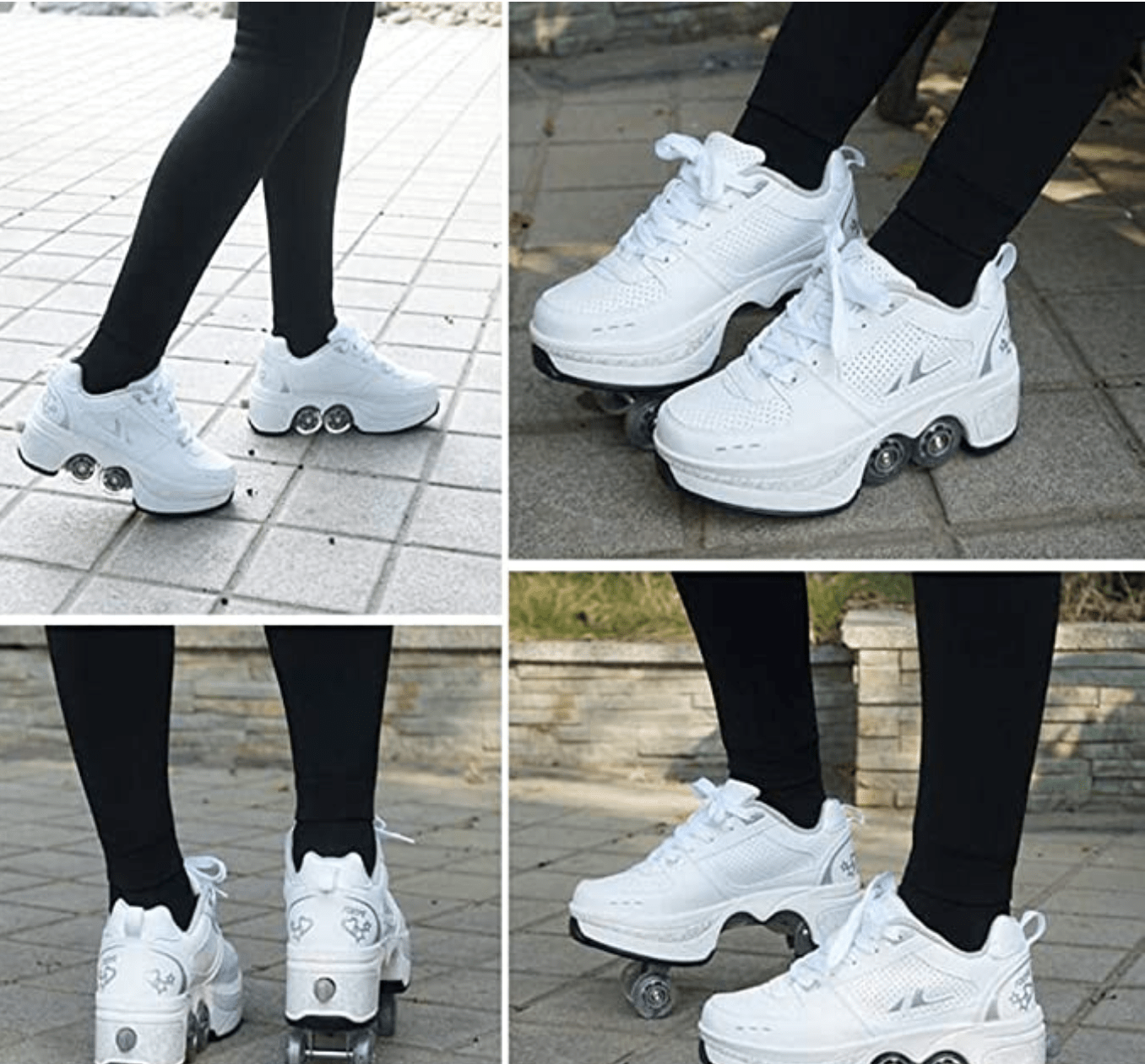 Deformation Roller shoe Male/ Female Skating Shoes Automatic Walking Shoes Invisible Pulley Shoes Skates with Double-Row Deform Wheel