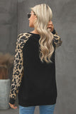 Leopard Contrast Sequin Pocketed Long Sleeve Top