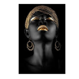 Modern Style African Woman Paintings on Canvas Golden Black Scandinavian Wall Art Poster and Print for Living Room Decor