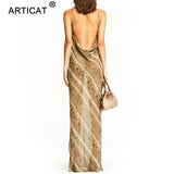 Articat Print Women Chiffon Maxi Dress 2020 Fashion Transparent Sexy Backless Beach Summer Dress Elegant Club Party Long Dress