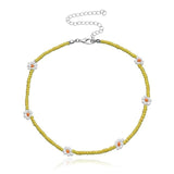2020 New Korea Lovely Daisy Flowers Colorful Beaded Charm Statement Short Choker Necklace for Women Vacation Jewelry