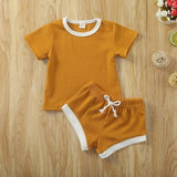 2020 New Baby Boys Girls Summer Clothing Newborn Kids Baby Girls Ribbed Knitted Short Sleeve T-shirts+Shorts Tracksuits Sets